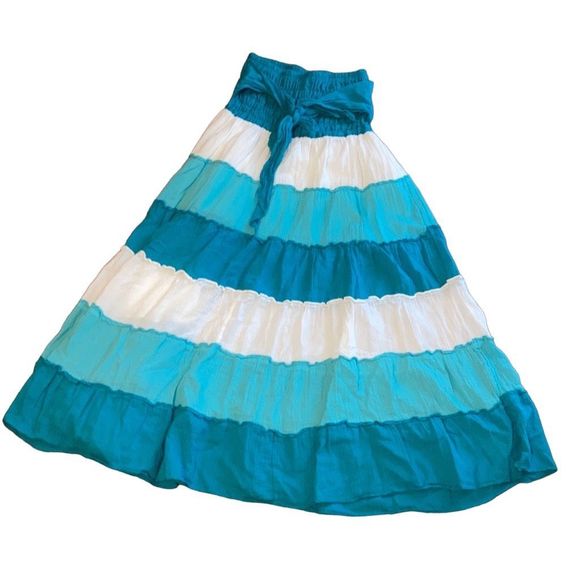 Jibjaab Dresses & Skirts - Y2K Size XS Jibjaab Tiered High Waisted Blue Teal White Bohemian MIDI Skirt
